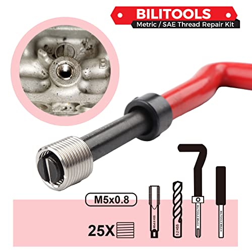 BILITOOLS M5x0.8 Thread Repair Kit, HSS Drill Helicoil Repair Kit Metric - Image 3