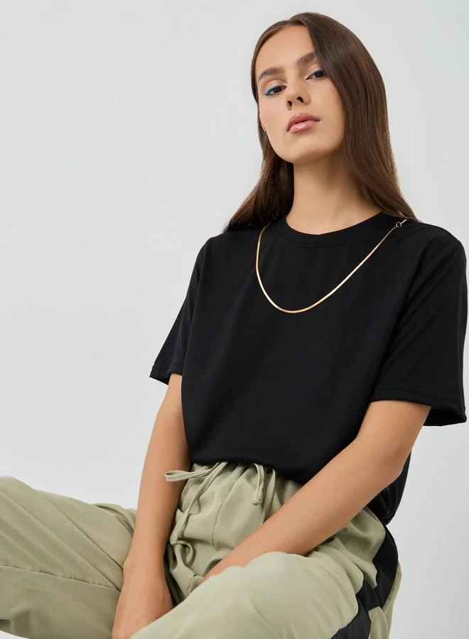 Take Two Round Neck Short Sleeve T-Shirt with Chain Detail