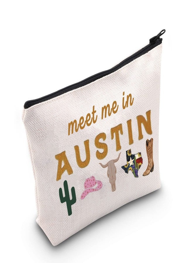 POFULL Austin Gifts Texas Bachelorette Party Makeup Bag Meet Me in Austin Travel Cosmetic Pouch - Image 1