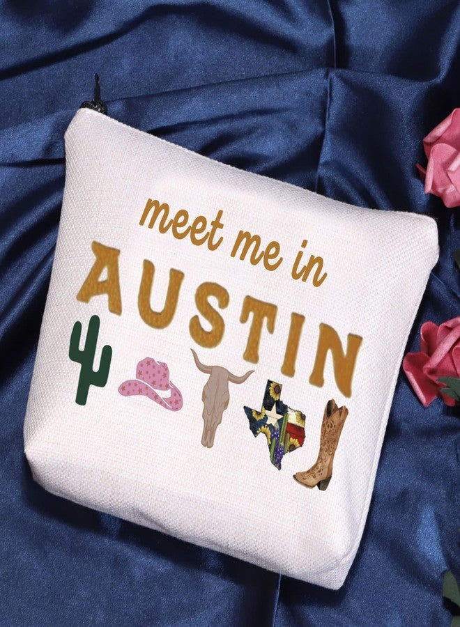 POFULL Austin Gifts Texas Bachelorette Party Makeup Bag Meet Me in Austin Travel Cosmetic Pouch - Image 2