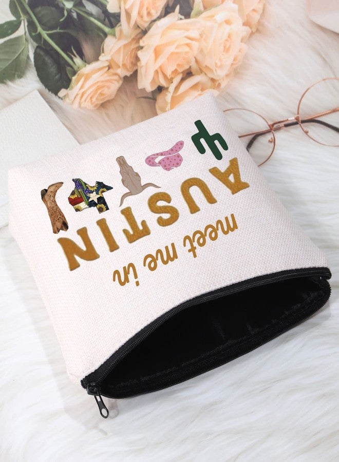POFULL Austin Gifts Texas Bachelorette Party Makeup Bag Meet Me in Austin Travel Cosmetic Pouch - Image 3
