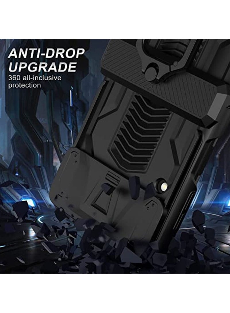 جولدن ماسك لموبايل سامسونج Z فليب 4 بتصميم عسكري مع عدسة منزلقة مع حلقة - (اسود) - Image 2