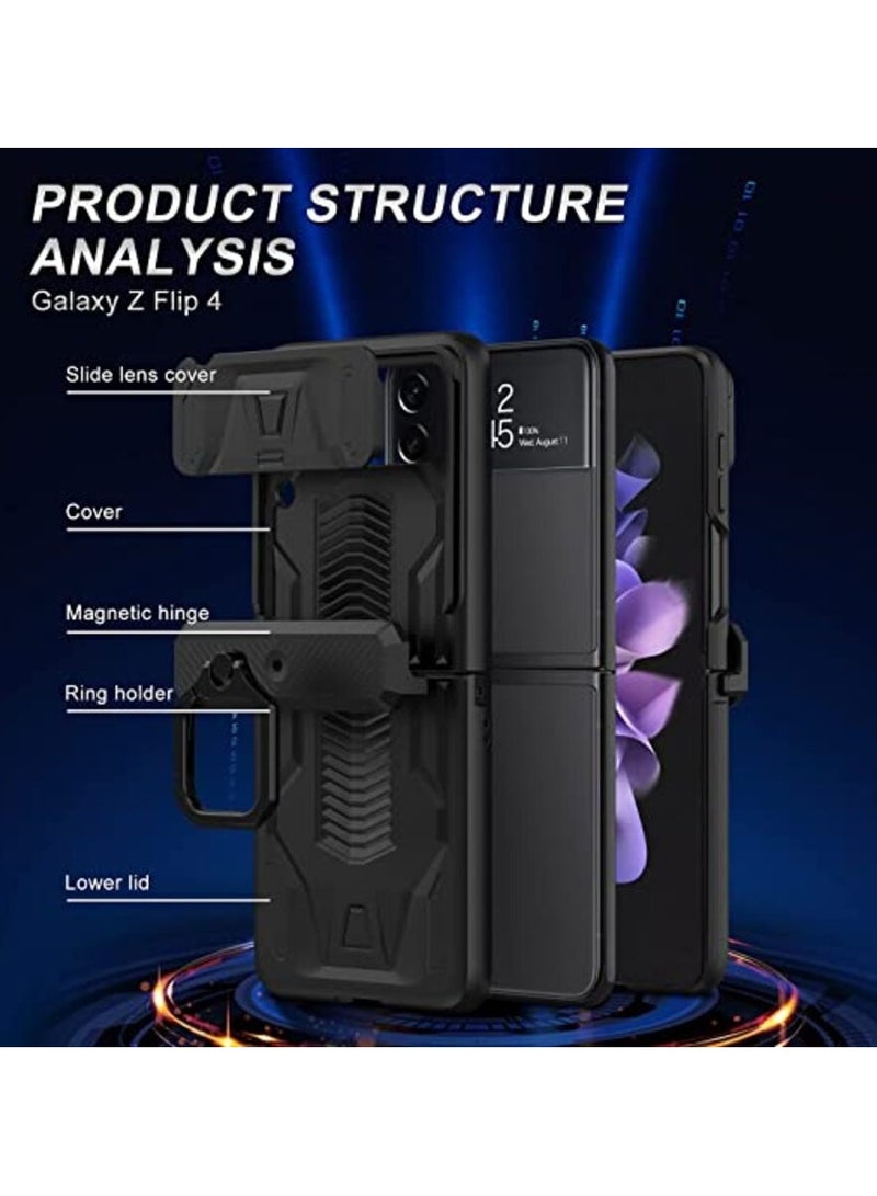 جولدن ماسك لموبايل سامسونج Z فليب 4 بتصميم عسكري مع عدسة منزلقة مع حلقة - (اسود) - Image 3