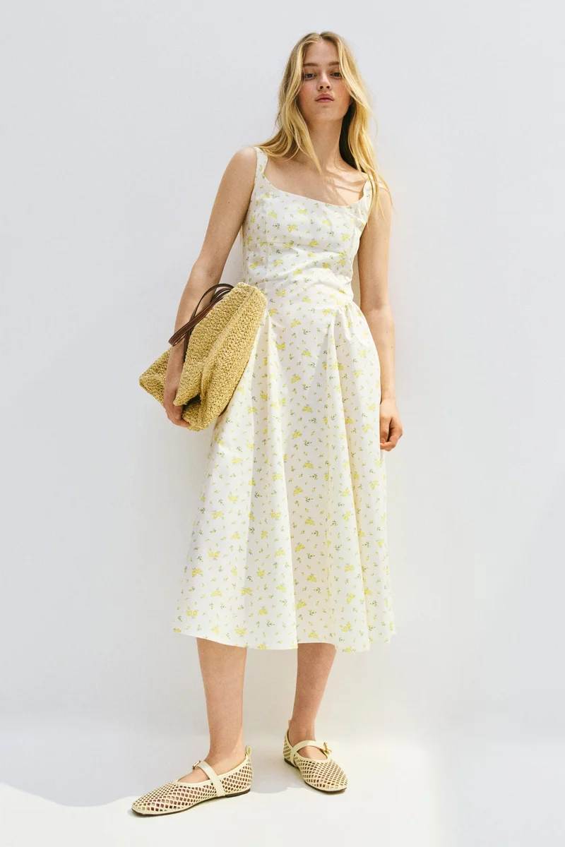 اتش اند ام فستان من البوبلين برباط من الخلف