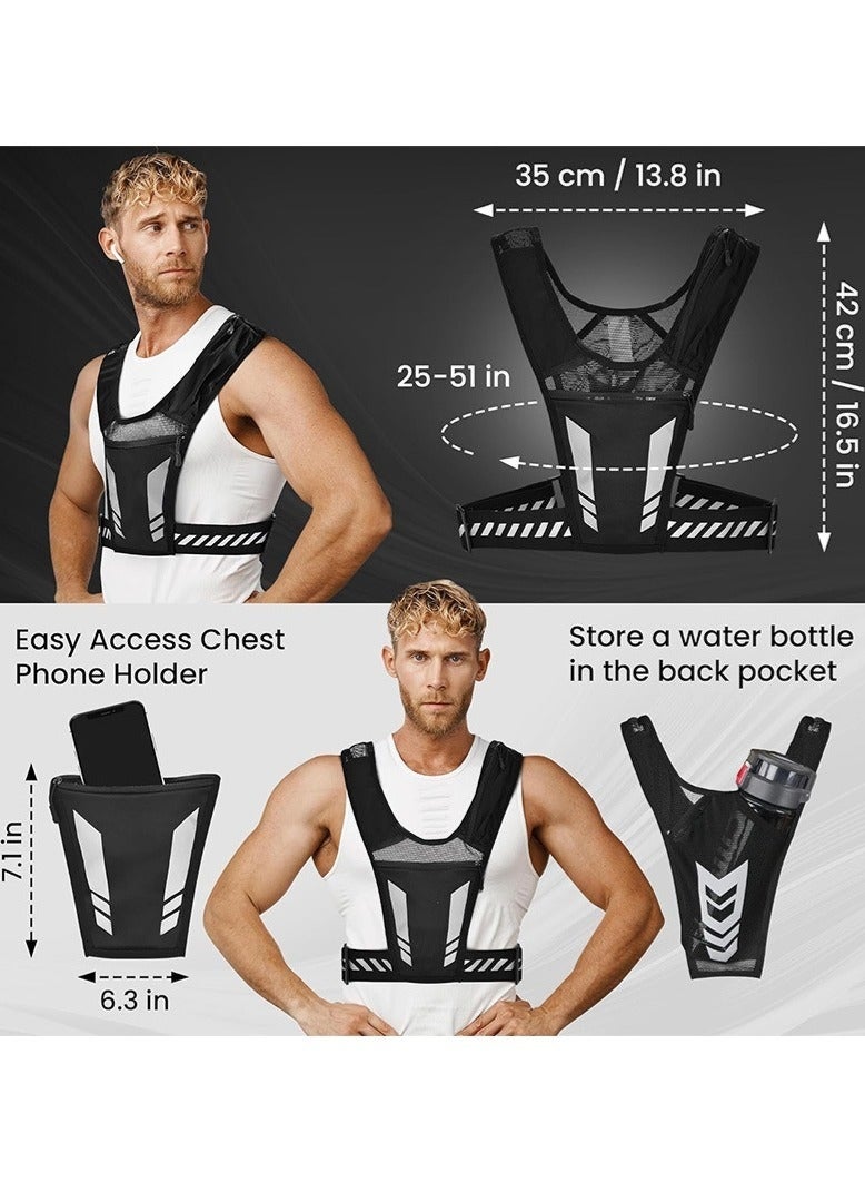 بيكو سترة ركض مع جيب للجوال خفيفة الوزن وقابلة للتعديل وعاكسة للجري والماراثون مع جيوب للنساء والرجال مع شريط راس من ايه اند دي, اسود - Image 3