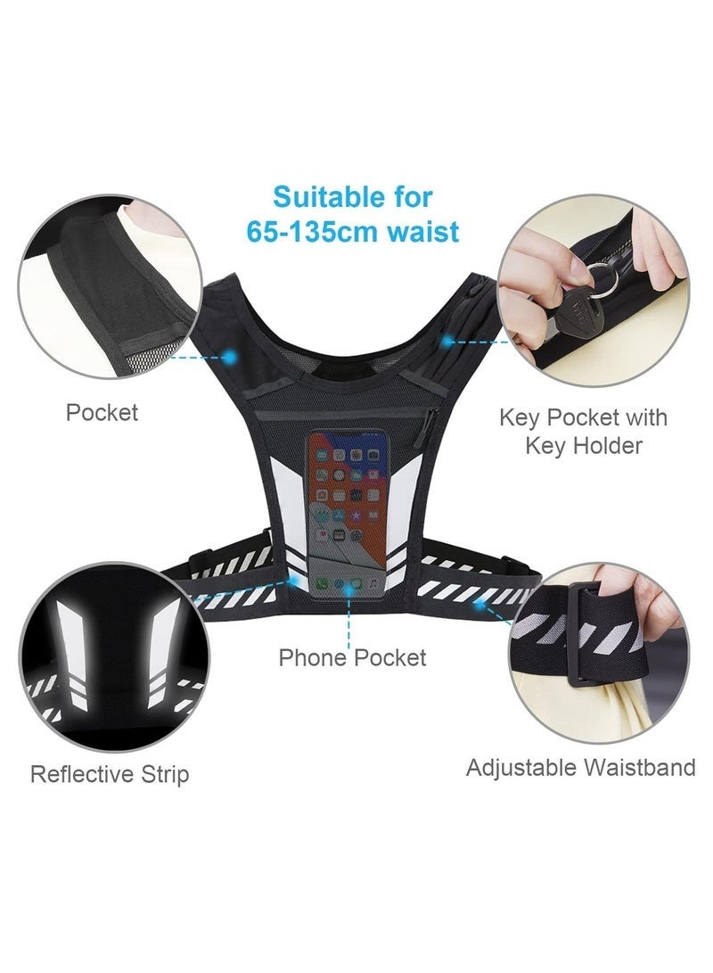 بيكو سترة ركض مع جيب للجوال خفيفة الوزن وقابلة للتعديل وعاكسة للجري والماراثون مع جيوب للنساء والرجال مع شريط راس من ايه اند دي, اسود - Image 2