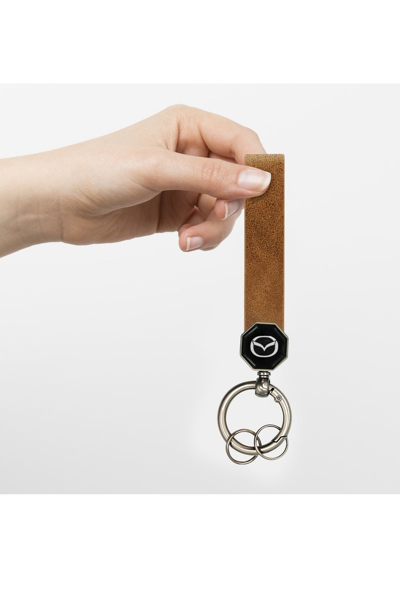 mazda Mazda Leather Keychain 12.5cm x 1.5cm with 360° Rotating Metal Ring, Double Screw Fixing, Durable Brown Leather Strap, Portable Spring Ring, Key Holder for Car, House Keys, and Accessories, Stylish Key Organizer with Mazda Logo  - Image 4