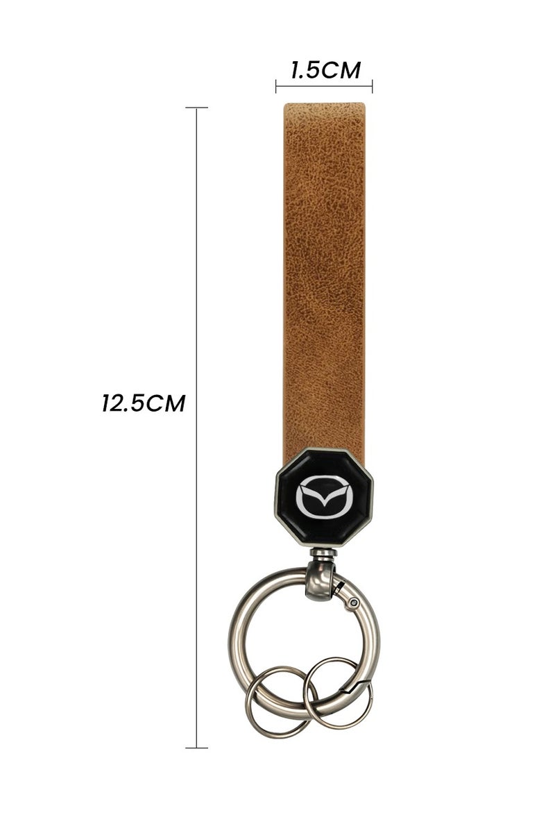 mazda Mazda Leather Keychain 12.5cm x 1.5cm with 360° Rotating Metal Ring, Double Screw Fixing, Durable Brown Leather Strap, Portable Spring Ring, Key Holder for Car, House Keys, and Accessories, Stylish Key Organizer with Mazda Logo  - Image 3