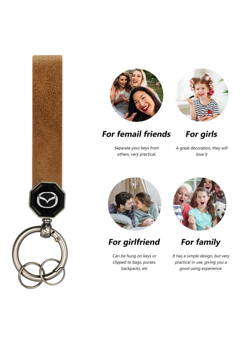 mazda Mazda Leather Keychain 12.5cm x 1.5cm with 360° Rotating Metal Ring, Double Screw Fixing, Durable Brown Leather Strap, Portable Spring Ring, Key Holder for Car, House Keys, and Accessories, Stylish Key Organizer with Mazda Logo  - Image 5