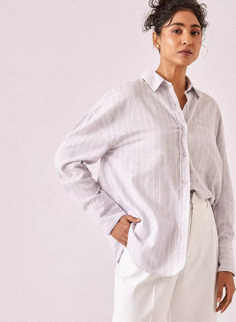 The Label Life Long Sleeves Striped Oversized Shirt for Women - Image 1