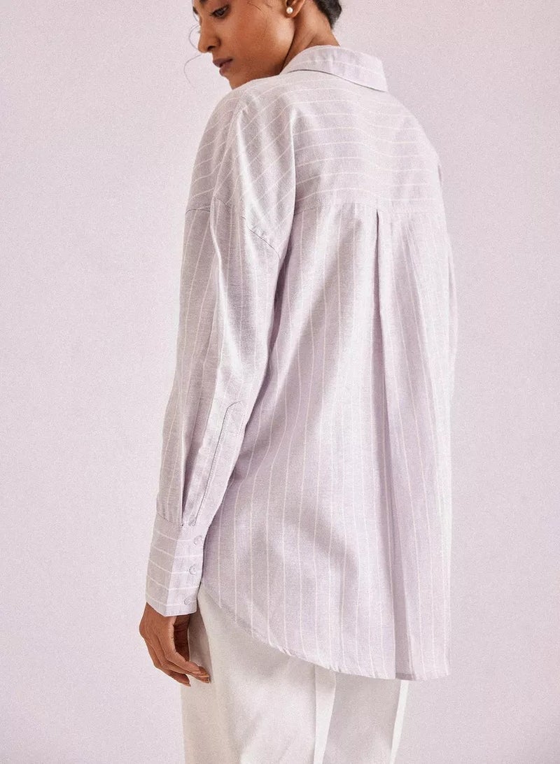 The Label Life Long Sleeves Striped Oversized Shirt for Women - Image 3