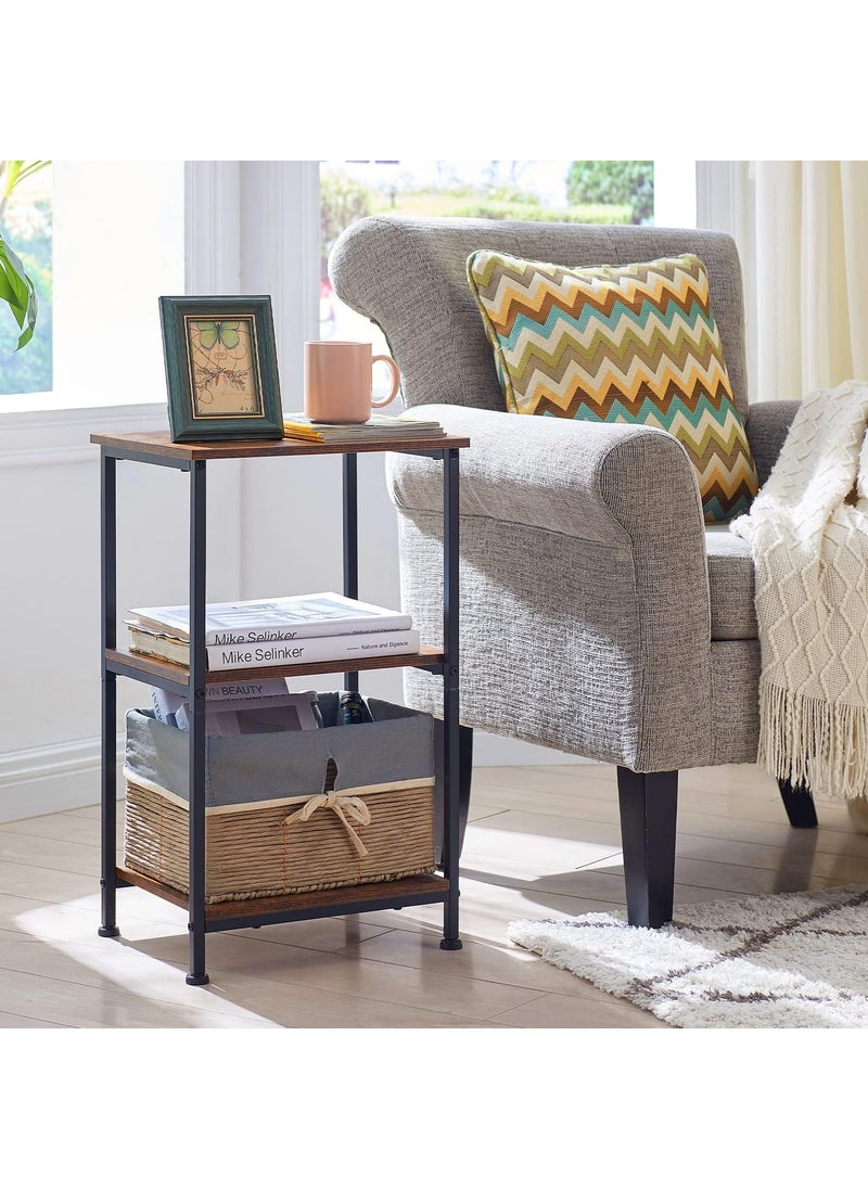 Indian Decor 61202 Round Side Table C Table End Table for Small Space C Shaped Tall Slide Under Couch Tables Bedside Snack Table for Living Room Bedroom Rustic Brown Round