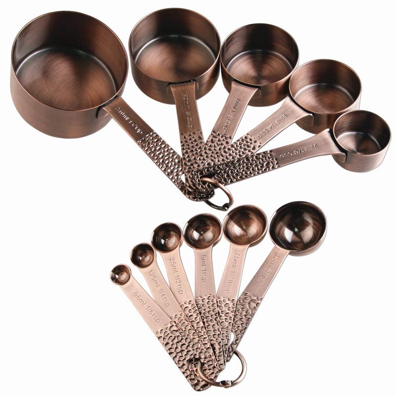 Smithcraft Copper Measuring Cups and Spoons Set, Metric & US Stainless Steel 5 Measuring Cups and 6 Measuring Spoons for Baking & Kitchen - Image 1