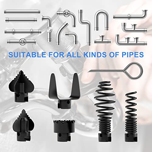 FEITON 7PCS Drain Cleaner Combination Cutter Head Set,16mm Manganese Steel Spring Automatic Locking Drain Dredging Cutter Head Accessories for Drain Cleaning Machines - Image 5