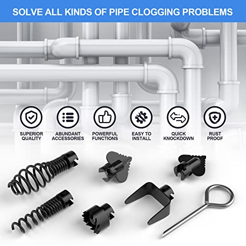 FEITON 7PCS Drain Cleaner Combination Cutter Head Set,16mm Manganese Steel Spring Automatic Locking Drain Dredging Cutter Head Accessories for Drain Cleaning Machines - Image 2
