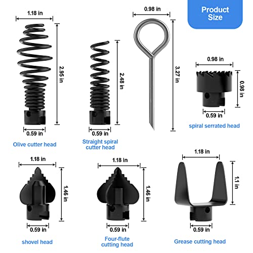 FEITON 7PCS Drain Cleaner Combination Cutter Head Set,16mm Manganese Steel Spring Automatic Locking Drain Dredging Cutter Head Accessories for Drain Cleaning Machines - Image 3