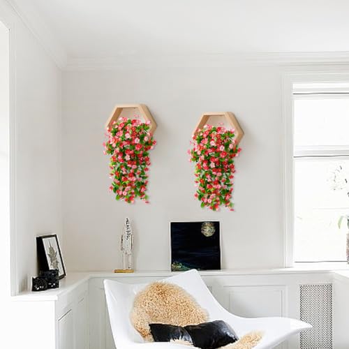 ZFProcess 2 Pack Artificial Hanging Flowers, Fake Flowers Hanging Plant Violet Flower, Artificial Faux Silk Spring Flower for Wall Front Door Yard Garden Wedding Outdoor Decoration(Deep Pink) - Image 2