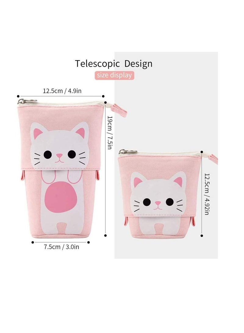 Boy's Girl's Canvas Cartoon Cat Telescopic Stand Pencil Case