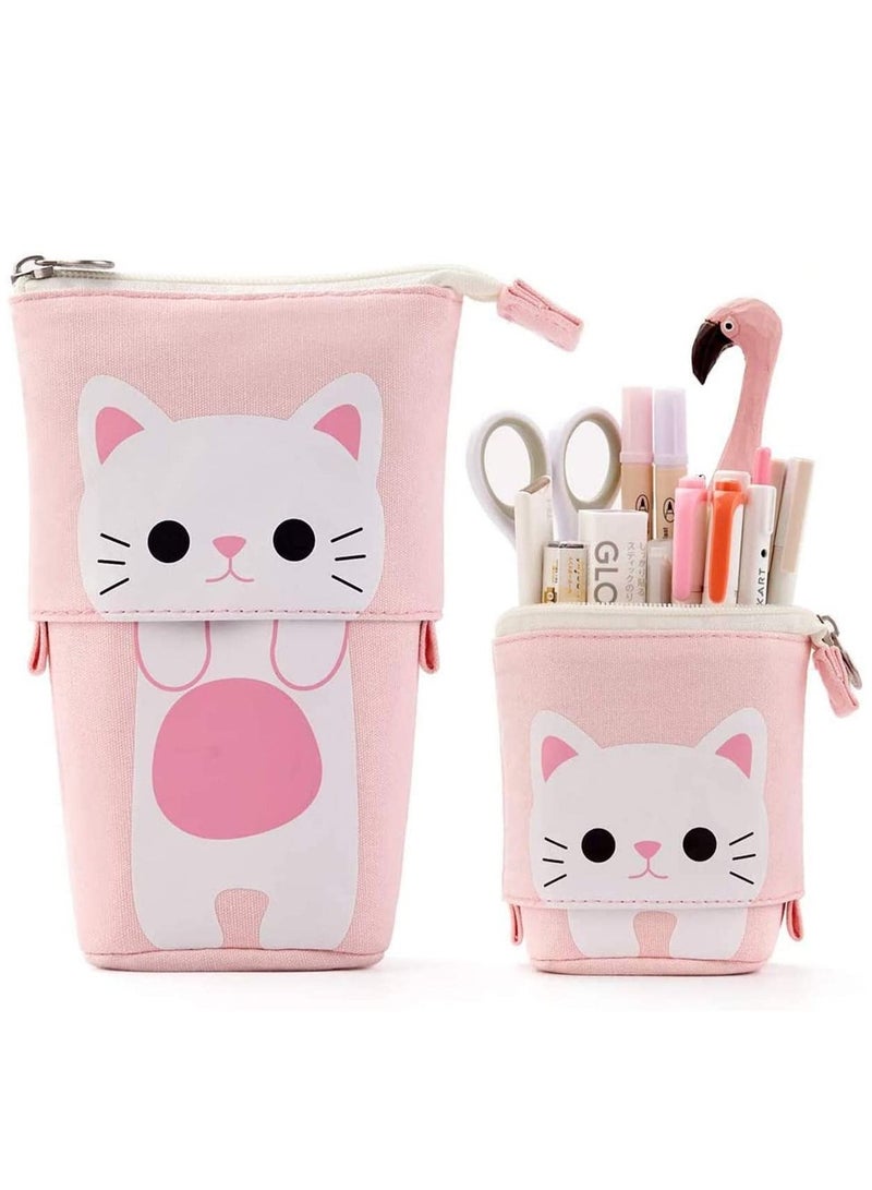 Boy's Girl's Canvas Cartoon Cat Telescopic Stand Pencil Case