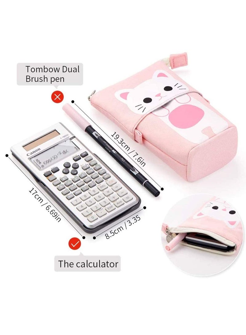 Boy's Girl's Canvas Cartoon Cat Telescopic Stand Pencil Case