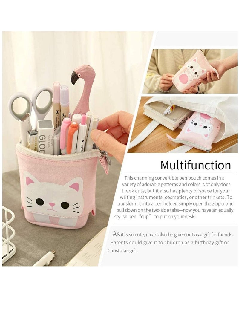 Boy's Girl's Canvas Cartoon Cat Telescopic Stand Pencil Case