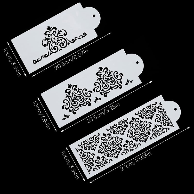 FVVMEED 3 Pieces Cake Decorating Templates Powdered Sugar Sieve Template Set Wedding Cake Decorative Flower Edge Molding Baking Tool,Cake Lace Decoration Stencils Food Grade Plastic Stencils Molds - Image 3