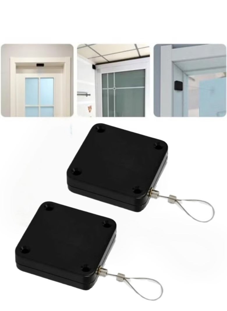 2 Pack Automatic Sensor Door Closer Punch-free Adjustable Surface Door Stopper Automatically Close Door Bracket Closer telescopic door device wooden door closed sliding door wire pull rope Home Impr - Image 1