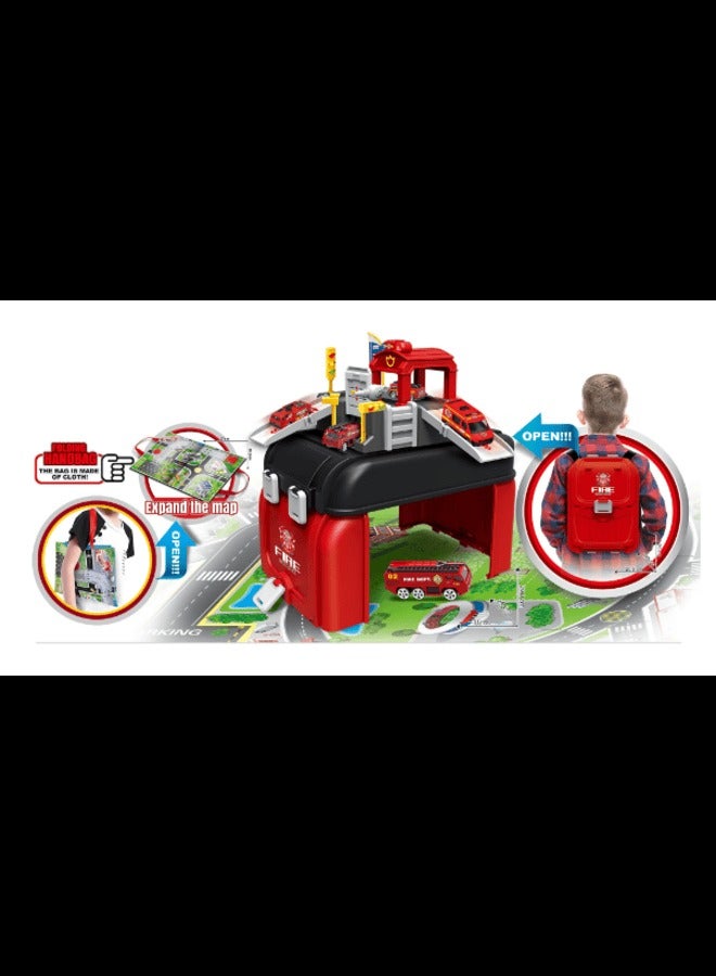Alloy Helicopter Car Storage Backpack Toy - Diy, Funny Race Track Car Workshop Parking Set for Kids  - Image 2