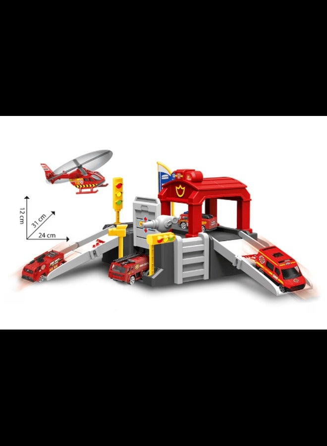 Alloy Helicopter Car Storage Backpack Toy - Diy, Funny Race Track Car Workshop Parking Set for Kids  - Image 3