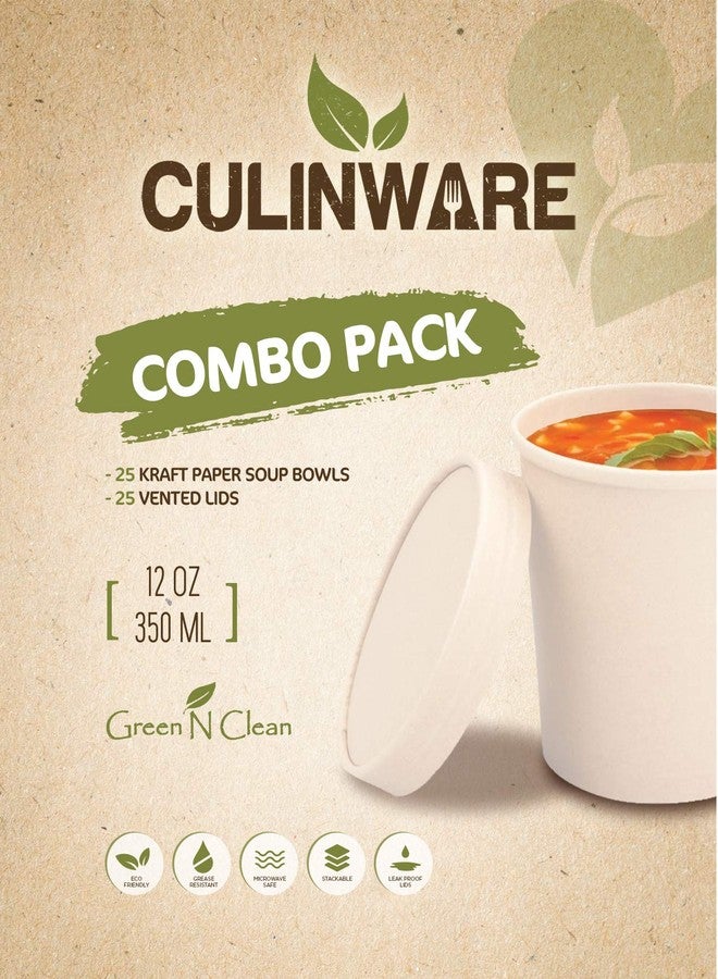 CulinWare Eco Friendly Recyclable Kraft Soup Bowls | White Disposable Food Cups with Lids | Container - Soup Cups Great for Restaurants, Take-Outs, Or Disposable Soup Bowls To Go Lunch (25/Pack) (White, 12 oz) - Image 5