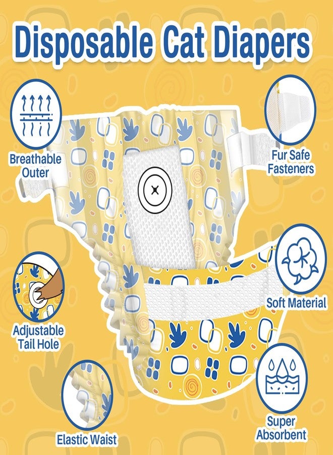 Pet Soft Disposable Cat Diapers - Diaper for Female & Male Cats, Puppy Doggie Diapers for Female Dogs with Adjustable Foam Tail Hole, Small (24Pcs, Yellow) - Image 3