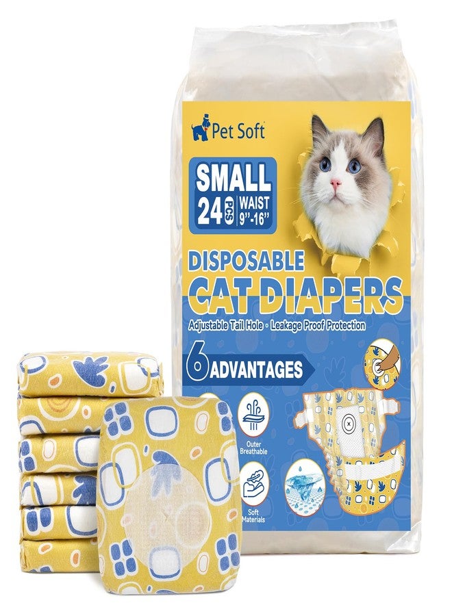 Pet Soft Disposable Cat Diapers - Diaper for Female & Male Cats, Puppy Doggie Diapers for Female Dogs with Adjustable Foam Tail Hole, Small (24Pcs, Yellow) - Image 1