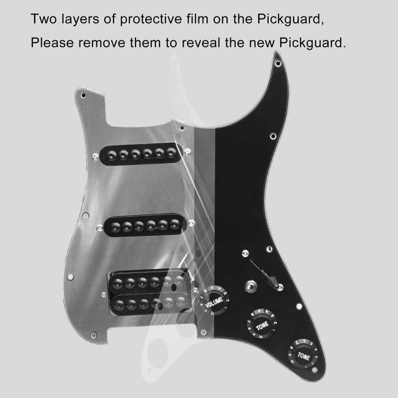 SAPHUE SSH-Coil Splitting Electric Guitar Pickguard Two Mini Humbucker + ONE Humbucker(9K/9K/15K)+Silence Switch Loaded Prewired Scratchplate (Black-Black) - Image 2