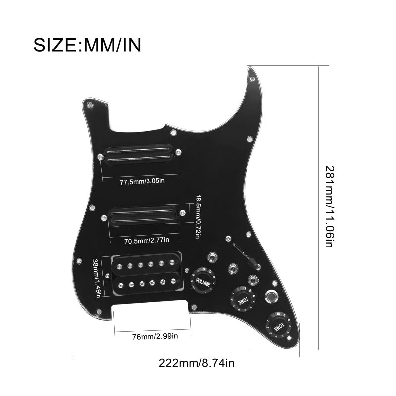 SAPHUE SSH-Coil Splitting Electric Guitar Pickguard Two Mini Humbucker + ONE Humbucker(9K/9K/15K)+Silence Switch Loaded Prewired Scratchplate (Black-Black) - Image 3