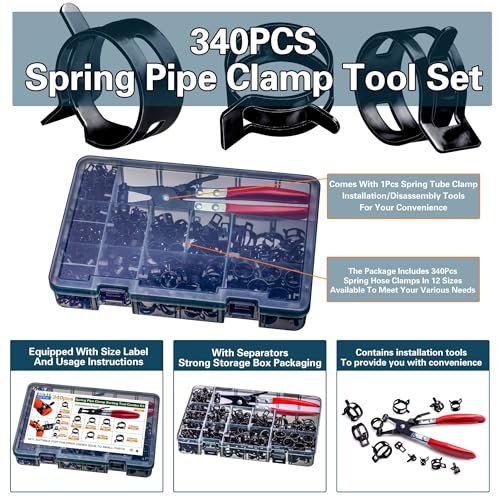 AskWay Spring Pipe Clamps340PCS, With Spring Pipe Clamp Tools, 12 Sizes 6-22mm Spring Hose Clamps, Used To Fix Hose Interfaces In Automotive, Marine, Gardening, Industrial Applications - Image 3