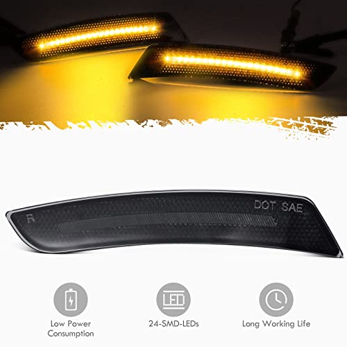 Partsam Smoked Lens LED Side Marker Lights Front Rear Bumper Side Marker Lamps Reflectors Compatible with Camaro 2016-2021,Pack of 4 (2 x Amber, 2 x Red) - Image 2