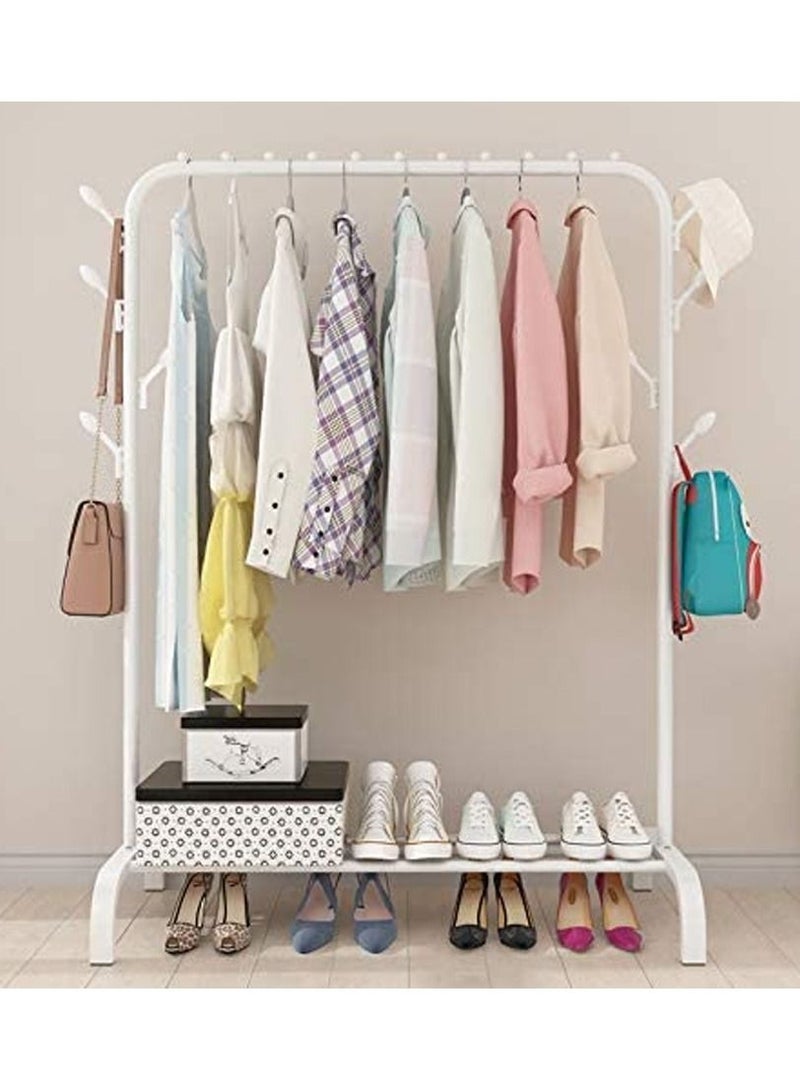Clothes Rack Garment Rack with Shoe Rack Metal Clothing Rack Hanger with 7 Hooks for Clothes Coat Hat Storage White - Image 2