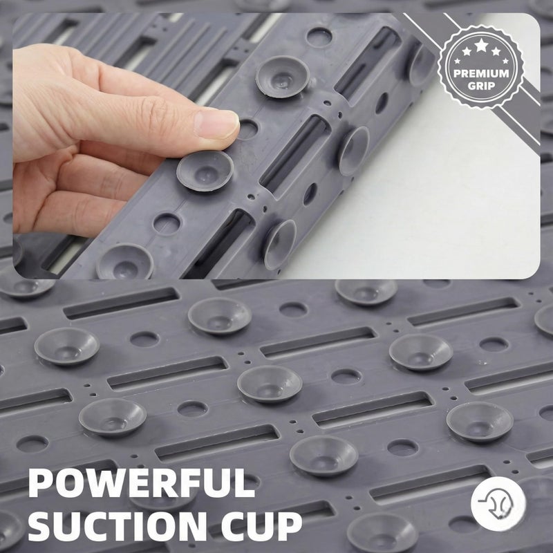 Non-Slip Bathtub and Shower Mat 40x70cm - Strong Suction Cups for Firmly Hold, Quick Dry Drainage Holes Design, Cuttable to Fit Your Space, Comfortable Foot Surface (Grey) - Image 4