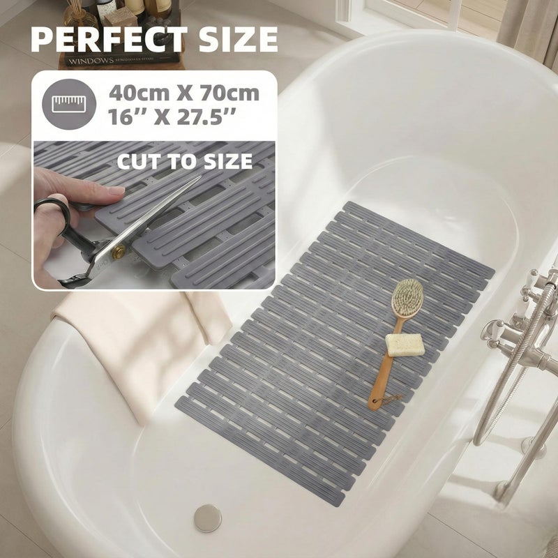 Non-Slip Bathtub and Shower Mat 40x70cm - Strong Suction Cups for Firmly Hold, Quick Dry Drainage Holes Design, Cuttable to Fit Your Space, Comfortable Foot Surface (Grey) - Image 3