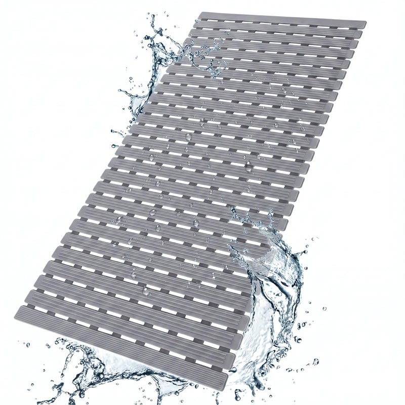 Non-Slip Bathtub and Shower Mat 40x70cm - Strong Suction Cups for Firmly Hold, Quick Dry Drainage Holes Design, Cuttable to Fit Your Space, Comfortable Foot Surface (Grey) - Image 1