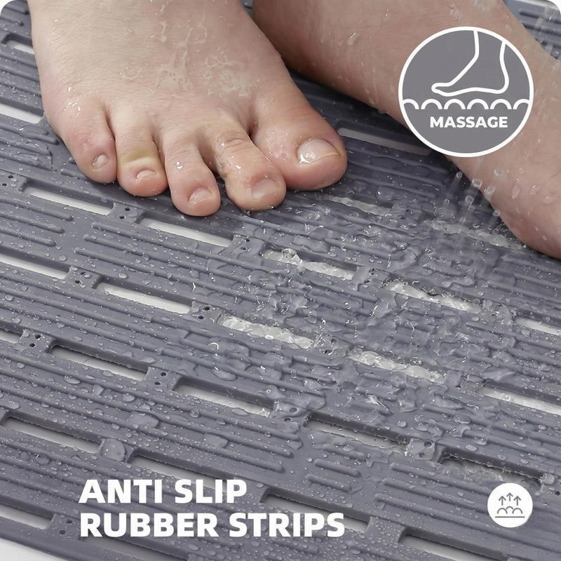 Non-Slip Bathtub and Shower Mat 40x70cm - Strong Suction Cups for Firmly Hold, Quick Dry Drainage Holes Design, Cuttable to Fit Your Space, Comfortable Foot Surface (Grey) - Image 2