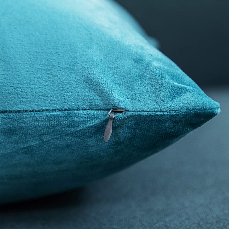 DEZENE Throw Pillow Cases 24x24 Turquoise: 2 Pack Cozy Soft Velvet Square Decorative Pillow Covers for Farmhouse Home Decor - Image 2