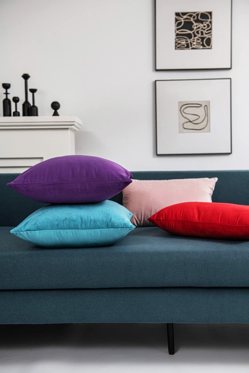 DEZENE Throw Pillow Cases 24x24 Turquoise: 2 Pack Cozy Soft Velvet Square Decorative Pillow Covers for Farmhouse Home Decor - Image 5