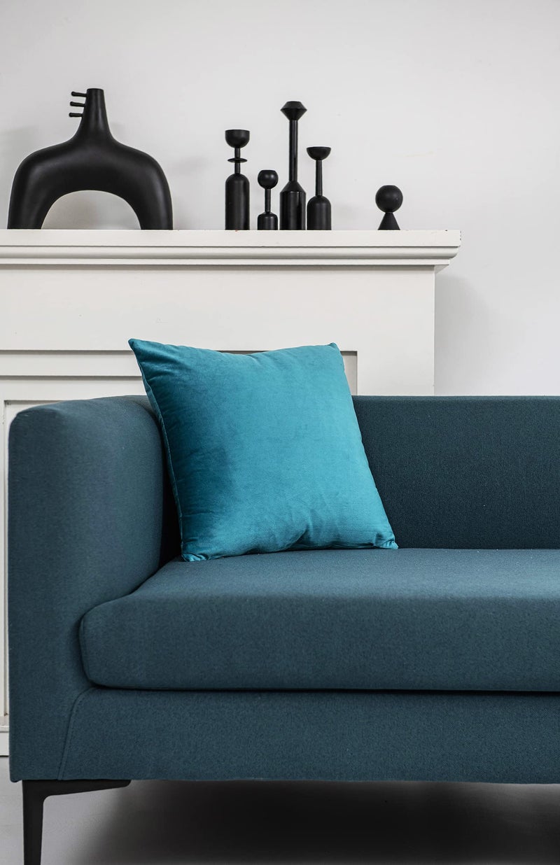 DEZENE Throw Pillow Cases 24x24 Turquoise: 2 Pack Cozy Soft Velvet Square Decorative Pillow Covers for Farmhouse Home Decor - Image 3