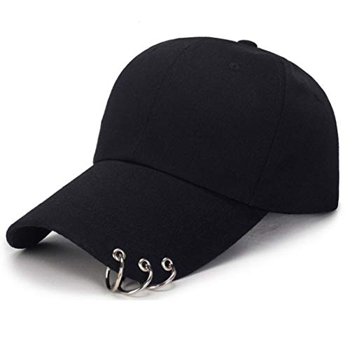 OVOY- Kpop Hat Ring Baseball-Cap - Suga-Snapback Baseball Cap Iron Rings (Black) - Image 1