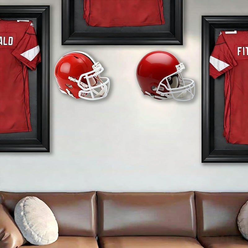 LEKUSHA Hidden Football Helmet Wall Mount Display, Heavy Duty Metal Hanger Holder for Full and Mini Helmets, Floating Football Helmet Shelf Case Stand, Hardwares Included, Black, Pack of 4 - Image 2