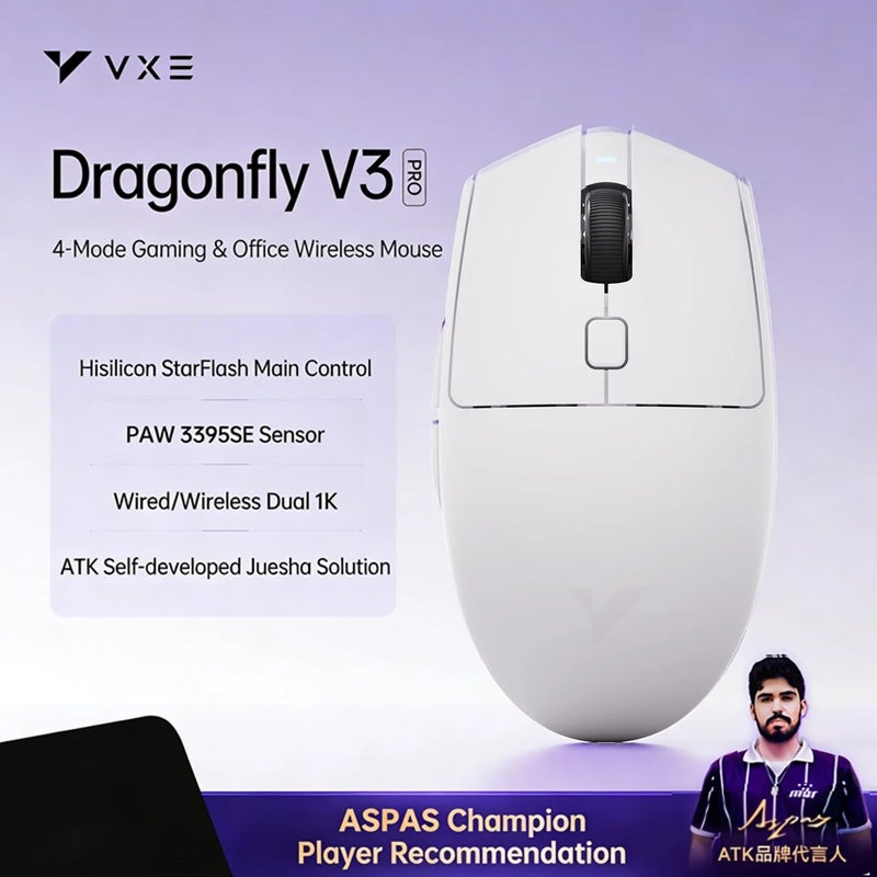 اي تي كي ماوس ATK VXE Dragonfly V3 Pro 4-Mode Gaming Mouse, PAW3395SE, 2.4G Wireless, Rechargeable, Lightweight Ergonomic, for PC - Image 1