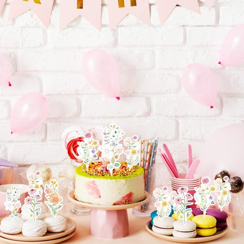 Rngmsi Baby in Bloom Baby Shower Decorations - 40PCS Flower Wildflower Floral Baby Shower Decor for Girls Baby in Bloom Cupcake Toppers Cake Decor Cute Garden Themed Gender Reveal Party Supplies - Image 5