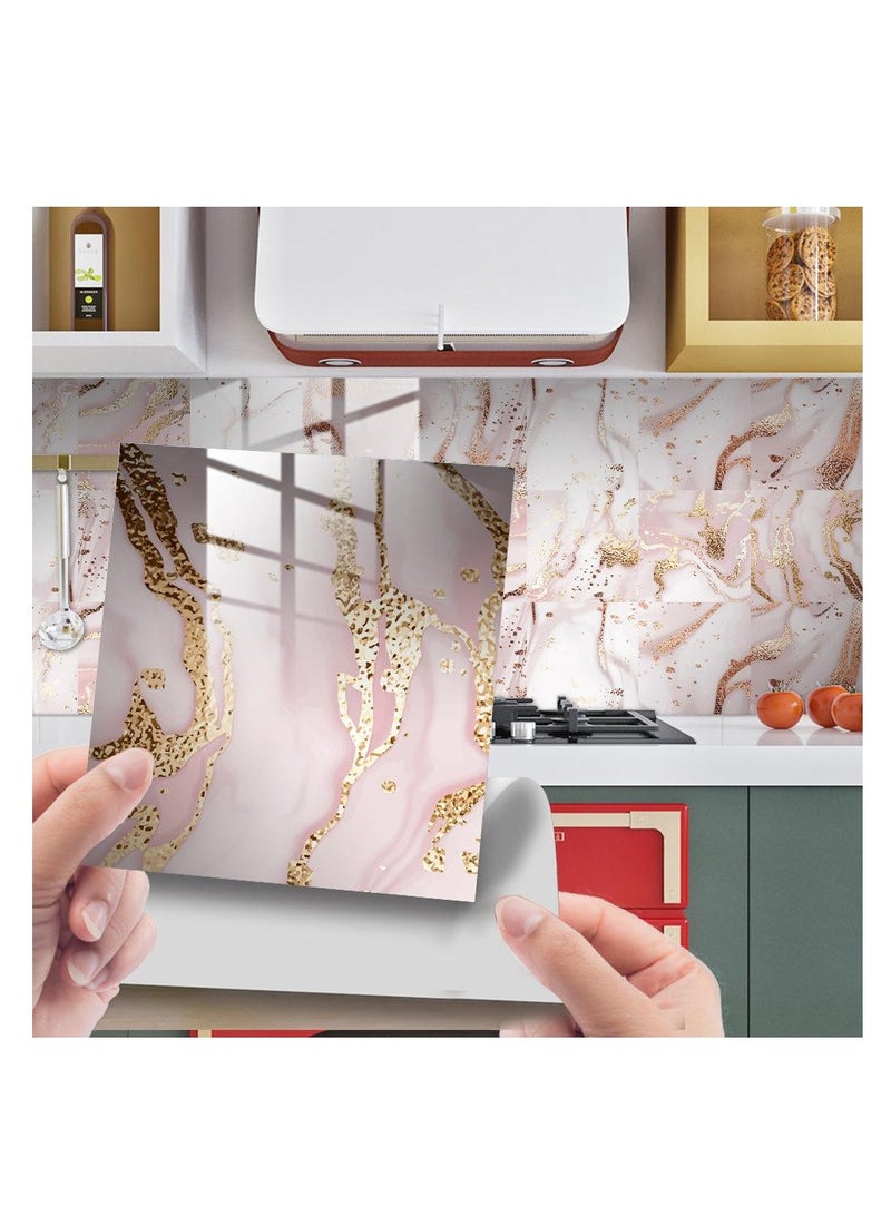 None/Brand 10pcs Pink Marble Tiles Sticker Kitchen Wardrobe Bathroom Home Decor Self-adhesive Crystal Hard Film Art Wall Decals 15x15CM - Image 1