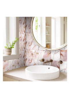 None/Brand 10pcs Pink Marble Tiles Sticker Kitchen Wardrobe Bathroom Home Decor Self-adhesive Crystal Hard Film Art Wall Decals 15x15CM  - Image 2